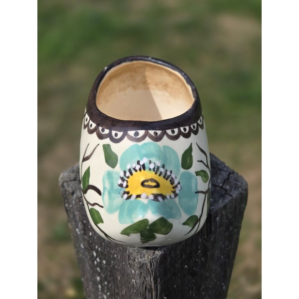 Vintage Hand Painted Dutch Clog Planter Ceramic Shoe Planter with Floral Design, - Picture 3 of 10